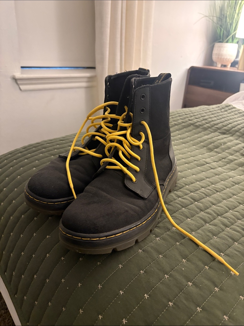 Dr. Martens Black Combat Boots with Yellow Laces